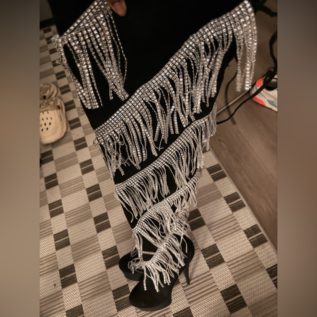 Black And Silver Fringe Women's Pleasers
